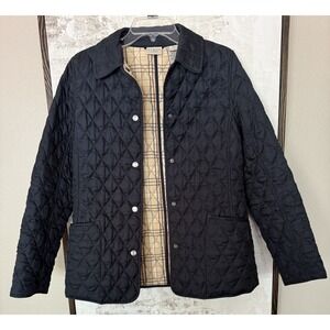 LL Bean Quilted Riding Jacket Womens XS Black w/ Plaid Lining Preppy Equestrian
